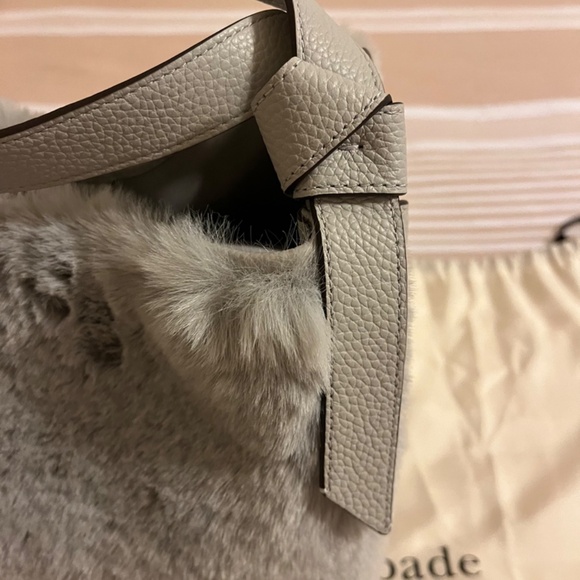 NWT Kate Spade Gray Leather & Faux Fur Crossbody Bag - Picture 7 of 12